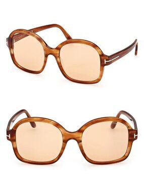 TOM FORD Hanley TF1034 45E 57mm Photochromic Butterfly Sunglasses Amber / Brown